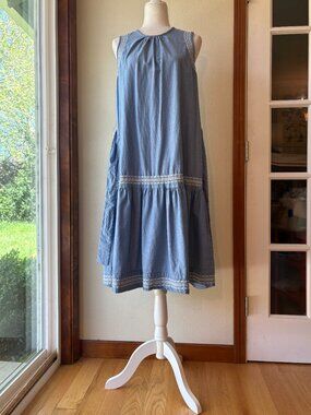 St. John's Bay 100% Cotton Embroidered Midi Dress Pockets Tiered Ruffle Hem Sz M